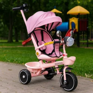 ECO TOYS TRICIKL ZA DECU SA ROTIRAJUĆIM SEDIŠTEM, GURAJUĆIM RUKOHVATOM I TENDOM