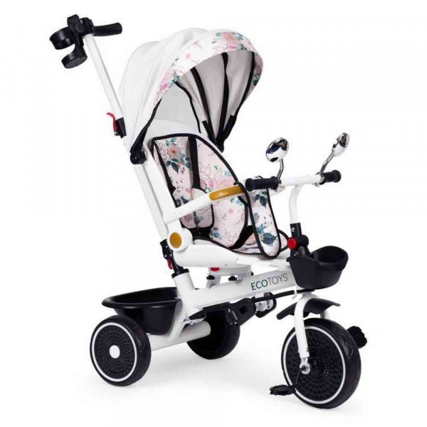 TRICIKL ZA DECU SA ROTIRAJUĆIM SEDIŠTEM  GURAJUĆIM RUKOHVATOM I TENDOM WHITE ECO 