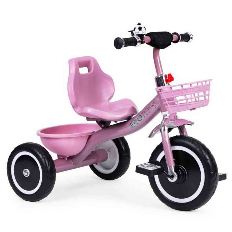 TRICIKL SA NEKLIZAJUĆIM RUKOHVATIMA  ZVONCEM I KORPOM  PINK ECOTOYS 