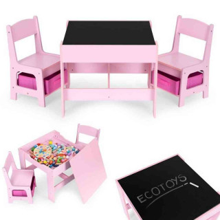 DEČIJI SET STO I 2 STOLICE SA TABLOM ZA PISANJE PINK ECOTOYS 