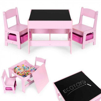 DEČIJI SET STO I 2 STOLICE SA TABLOM ZA PISANJE PINK ECOTOYS 