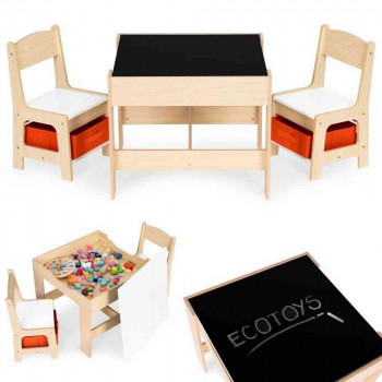 DEČIJI SET STO I 2 STOLICE SA TABLOM ZA PISANJE WOOD ECOTOYS 