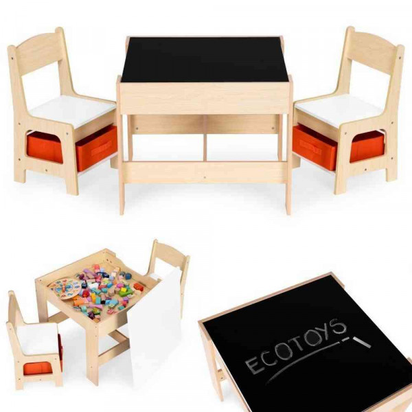 DEČIJI SET STO I 2 STOLICE SA TABLOM ZA PISANJE WOOD ECOTOYS 