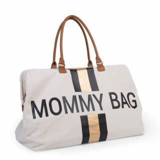 CHILDHOME MOMMY BAG BIG, RUCNA TORBA OFF WHITE STRIPES BLACK/GOLD