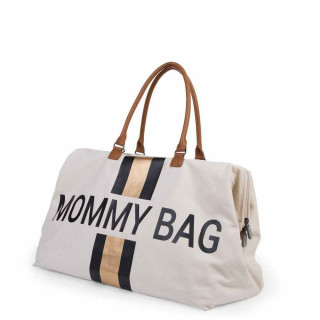 CHILDHOME MOMMY BAG BIG, RUCNA TORBA OFF WHITE STRIPES BLACK/GOLD