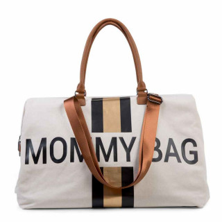 CHILDHOME MOMMY BAG BIG, RUCNA TORBA OFF WHITE STRIPES BLACK/GOLD