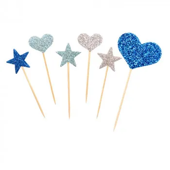 PARTY TIME  GLITTER STAR-HEART PICK 12/1 PLAVI UNL-1419 