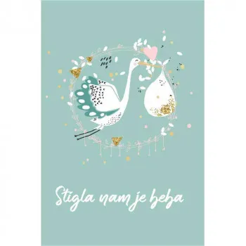 CESTITKA  STIGLA NAM JE BEBA - RODA NA ZELENOJ POZADINI 