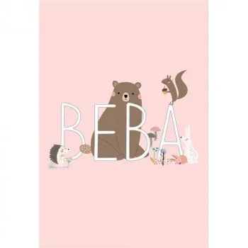 CESTITKA  BEBA - ROZE POZADINA, SA ZIVOTINJICAMA 