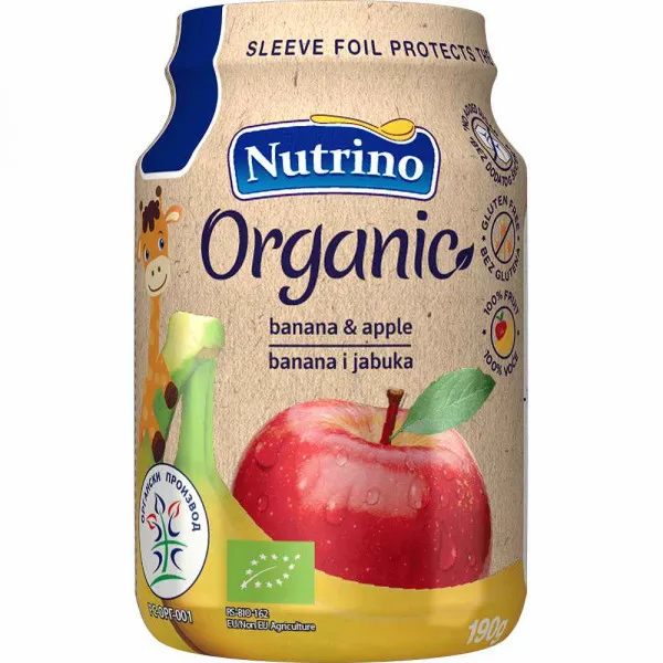 NUTRINO ORGANSKA KASICA BANANA JABUKA 190G 