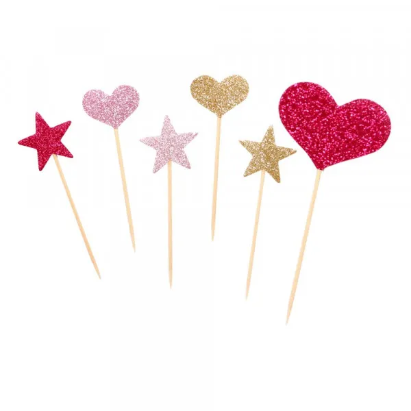 PARTY TIME  GLITTER STAR-HEART PICK 12/1 PINK UNL-1418 