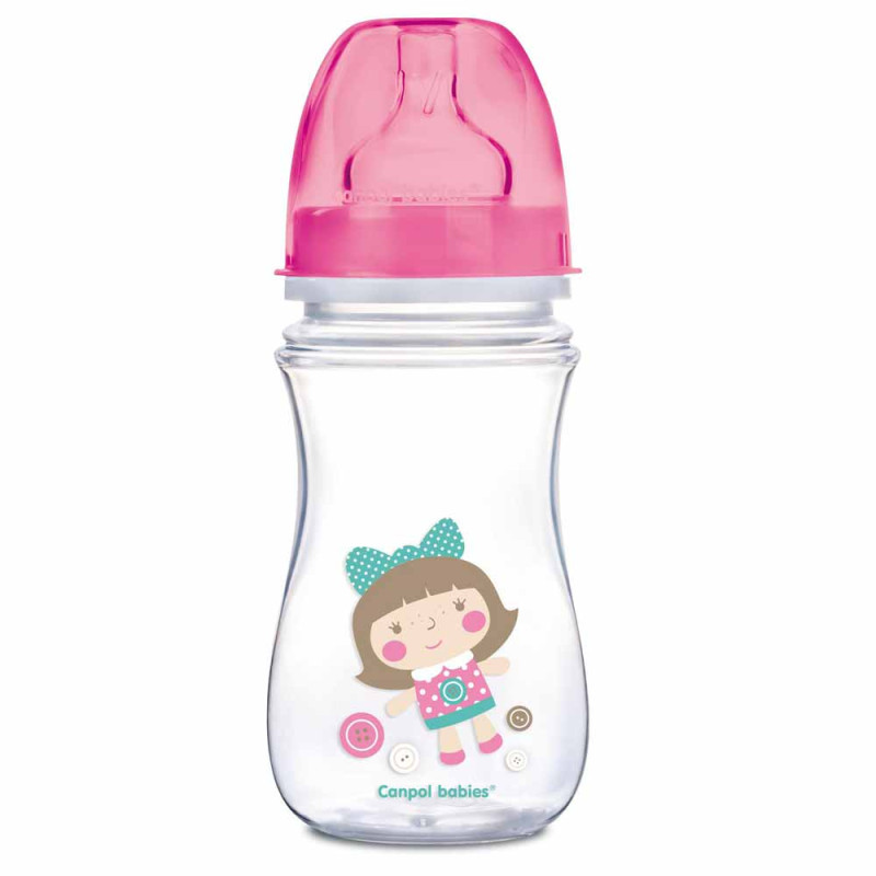 CANPOL BABY FLASICA 240ML SIROKI VRAT, ANTIKOLIK - EASY START- TOYS PINK DOLL